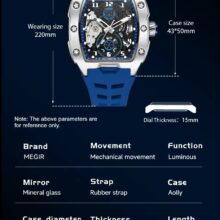 Montre MEGIR homme Automatique mécanique squelette bracelet silicone – Image 7
