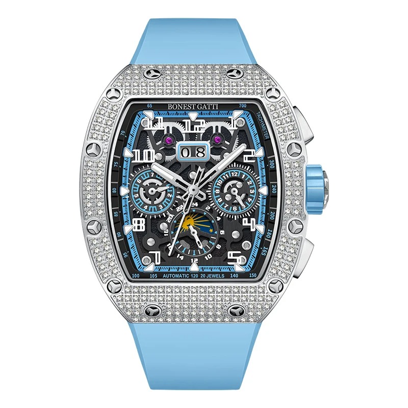 Montre Bonest Gatti Automatique squelette tonneau en acier & cristal – Image 10