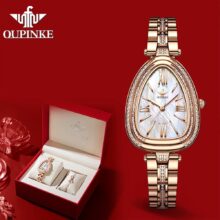 Montre femme OUPINKE Quartz diamant style goutte oval – Image 3